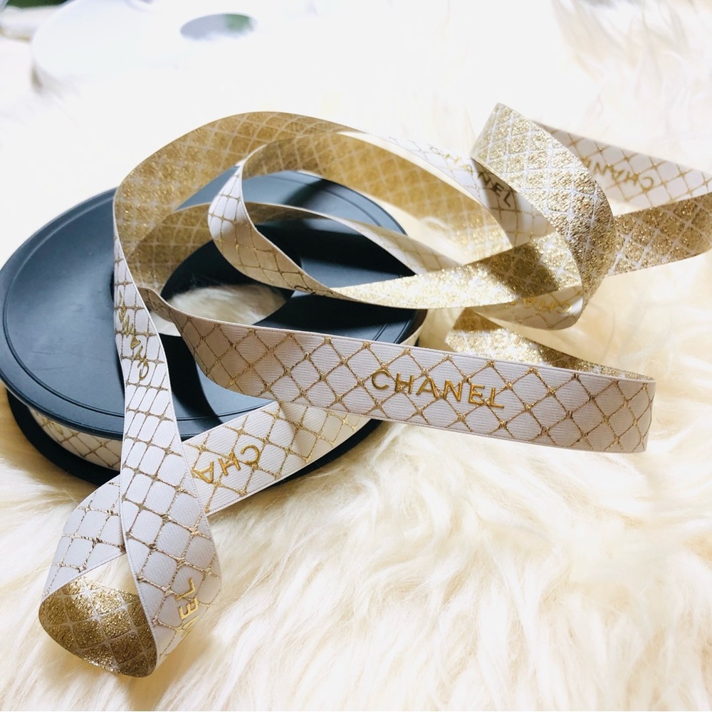 20 yards CHANEL cream & Gold Lettering Ribbon O.6 Inch width -1 Yard